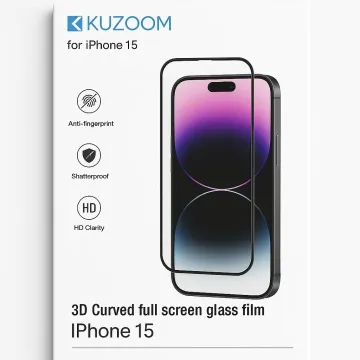 KUZOOM Premium Tempered Glass Screen Protector for iPhone 15 Shatterproof Full Coverage